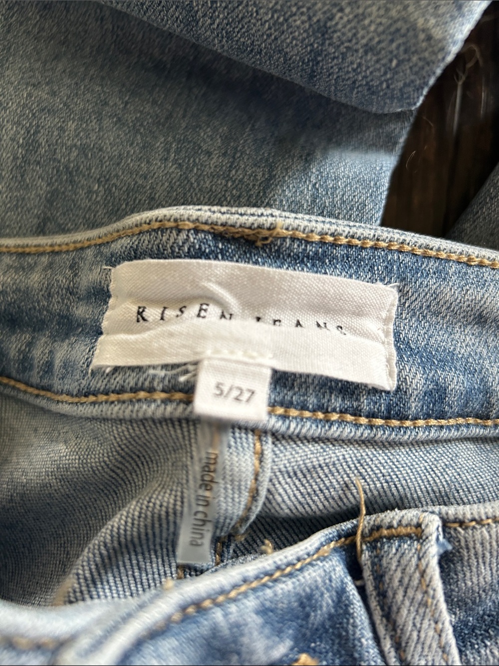 Women's Light Blue Flare Jeans with White Hem Detail - Picture 3 of 4